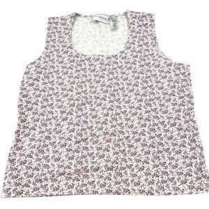 Liz Claiborne Lizsport Purple Floral Tank Top Sleeveless Cottagecore Large